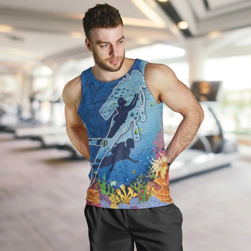 Polynesian Scuba Diving Men Tank Top Beauty Corals with Underwater and Polynesian Pattern