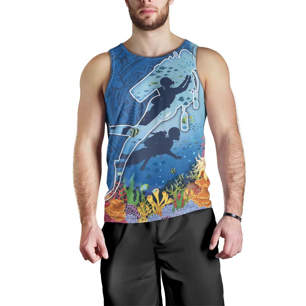 Polynesian Scuba Diving Men Tank Top Beauty Corals with Underwater and Polynesian Pattern LT03 - Polynesian Pride