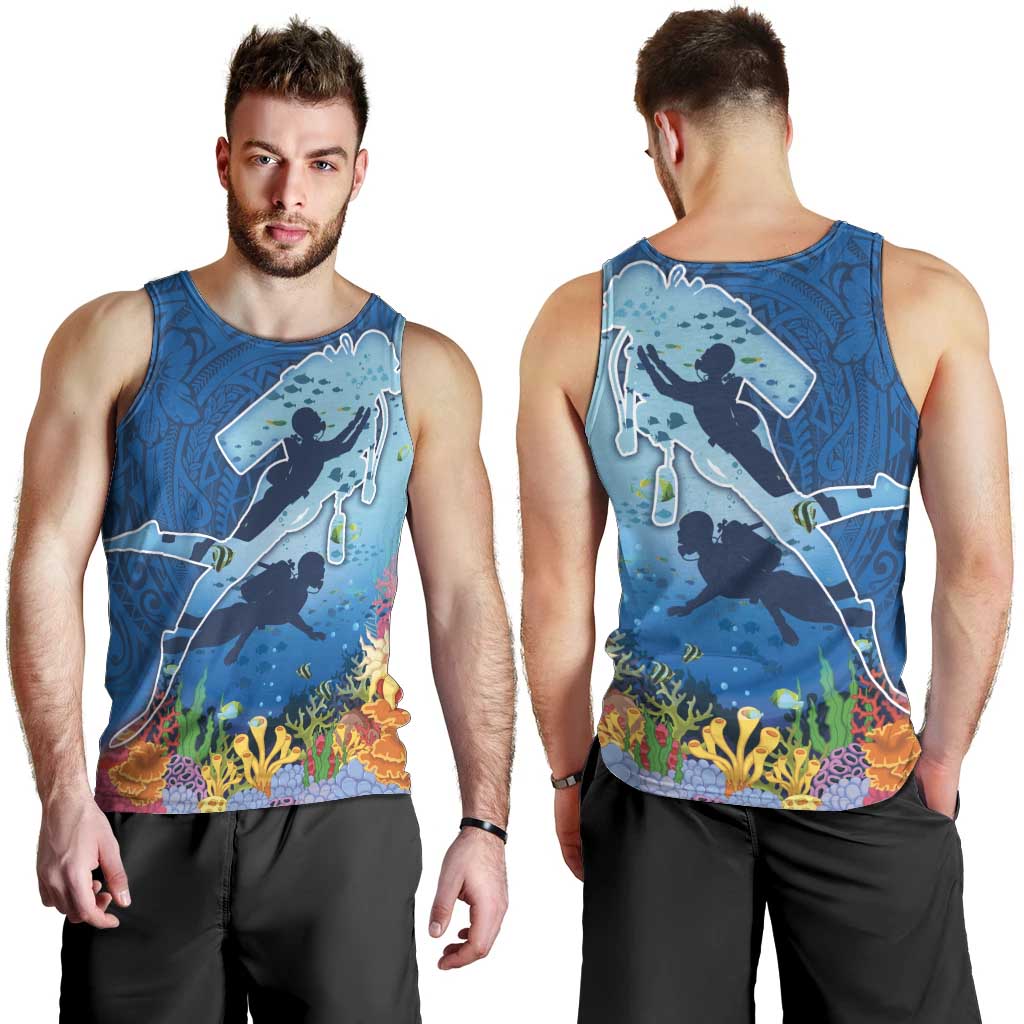 Polynesian Scuba Diving Men Tank Top Beauty Corals with Underwater and Polynesian Pattern LT03 - Polynesian Pride