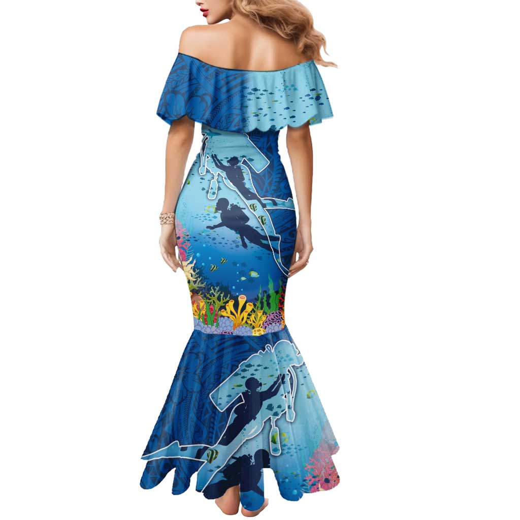 Polynesian Scuba Diving Mermaid Dress Beauty Corals with Underwater and Polynesian Pattern