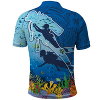 Polynesian Scuba Diving Polo Shirt Beauty Corals with Underwater and Polynesian Pattern