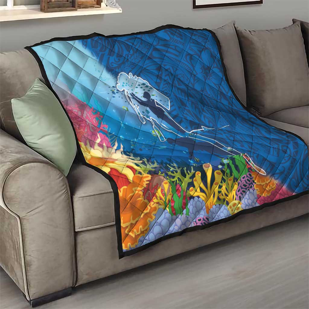Polynesian Scuba Diving Quilt Beauty Corals with Underwater and Polynesian Pattern