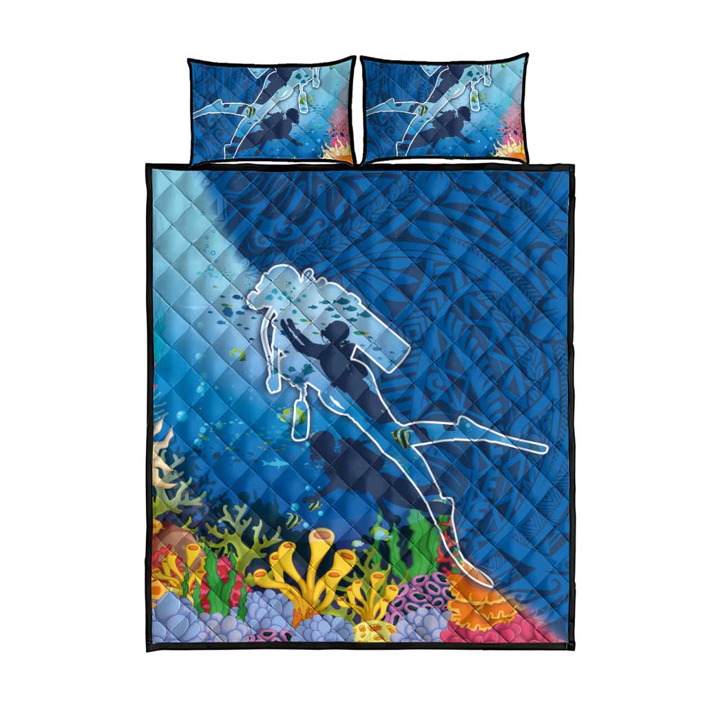 Polynesian Scuba Diving Quilt Bed Set Beauty Corals with Underwater and Polynesian Pattern LT03 - Polynesian Pride