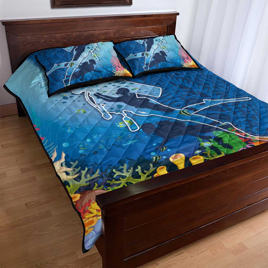 Polynesian Scuba Diving Quilt Bed Set Beauty Corals with Underwater and Polynesian Pattern LT03 - Polynesian Pride