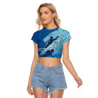 Polynesian Scuba Diving Raglan Cropped T Shirt Beauty Corals with Underwater and Polynesian Pattern LT03 Female Blue - Polynesian Pride