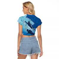 Polynesian Scuba Diving Raglan Cropped T Shirt Beauty Corals with Underwater and Polynesian Pattern LT03 - Polynesian Pride