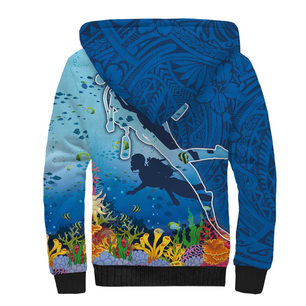 Polynesian Scuba Diving Sherpa Hoodie Beauty Corals with Underwater and Polynesian Pattern LT03 - Polynesian Pride
