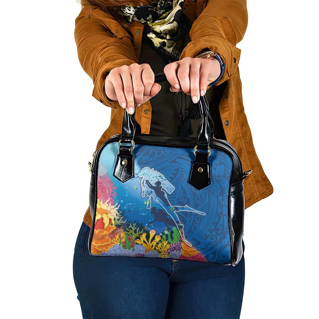 Polynesian Scuba Diving Shoulder Handbag Beauty Corals with Underwater and Polynesian Pattern