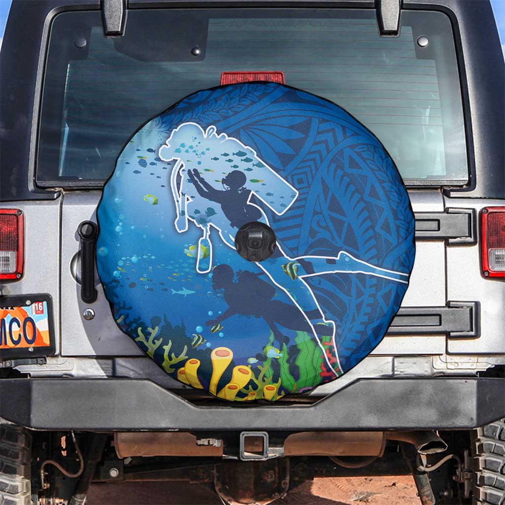 Polynesian Scuba Diving Spare Tire Cover Beauty Corals with Underwater and Polynesian Pattern LT03 Blue - Polynesian Pride