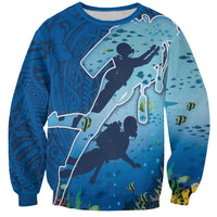 Polynesian Scuba Diving Sweatshirt Beauty Corals with Underwater and Polynesian Pattern LT03 Unisex Blue - Polynesian Pride