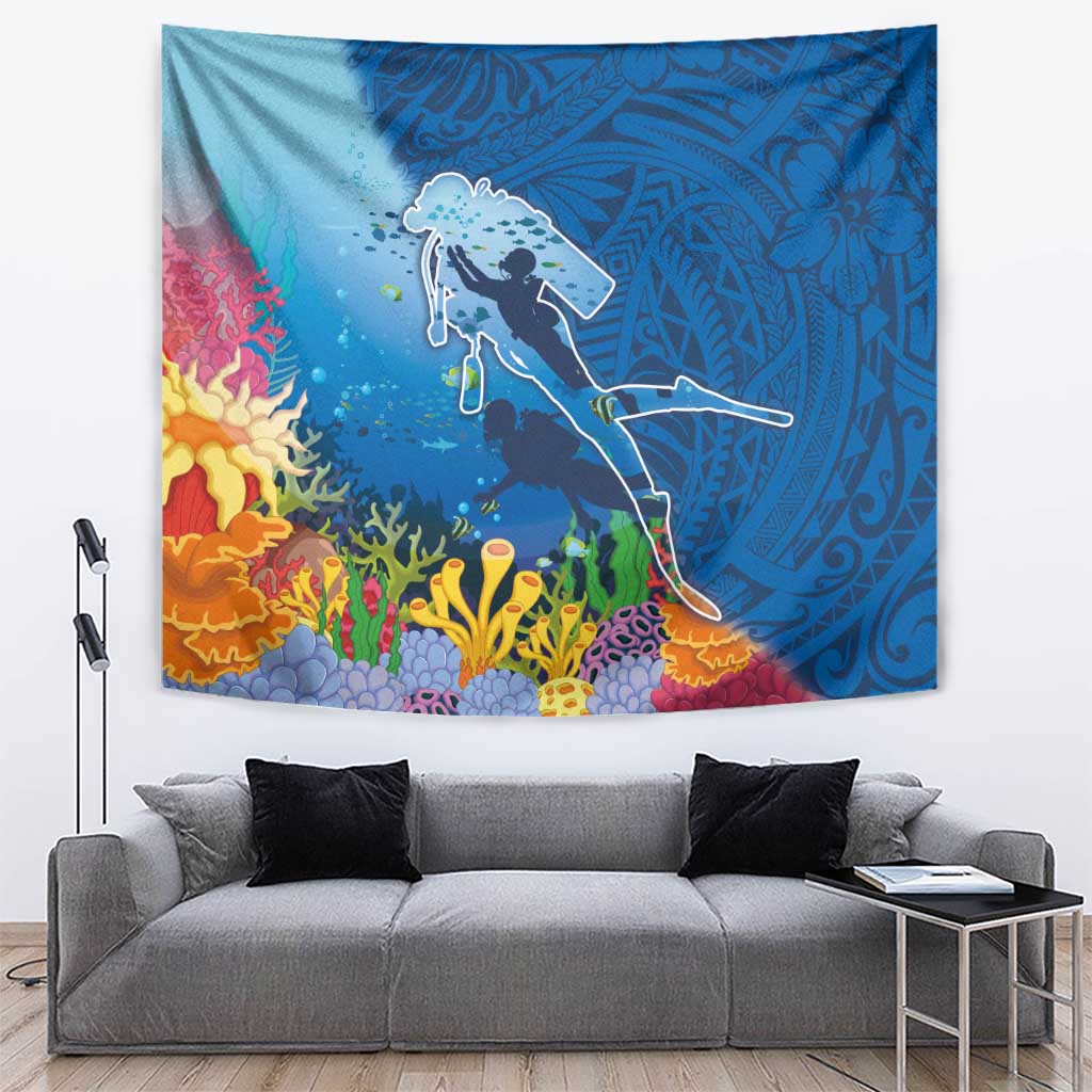 Polynesian Scuba Diving Tapestry Beauty Corals with Underwater and Polynesian Pattern