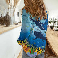 Polynesian Scuba Diving Women Casual Shirt Beauty Corals with Underwater and Polynesian Pattern