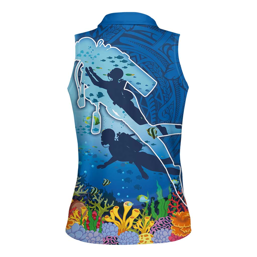 Polynesian Scuba Diving Women Sleeveless Polo Shirt Beauty Corals with Underwater and Polynesian Pattern LT03 - Polynesian Pride