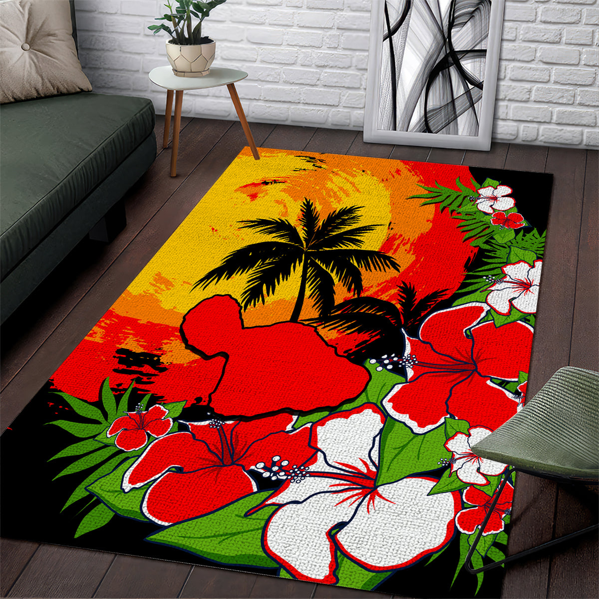 Hawaii Maui Island Area Rug Maui Map With Tropical Forest Sunset Vibe LT03 Black - Polynesian Pride