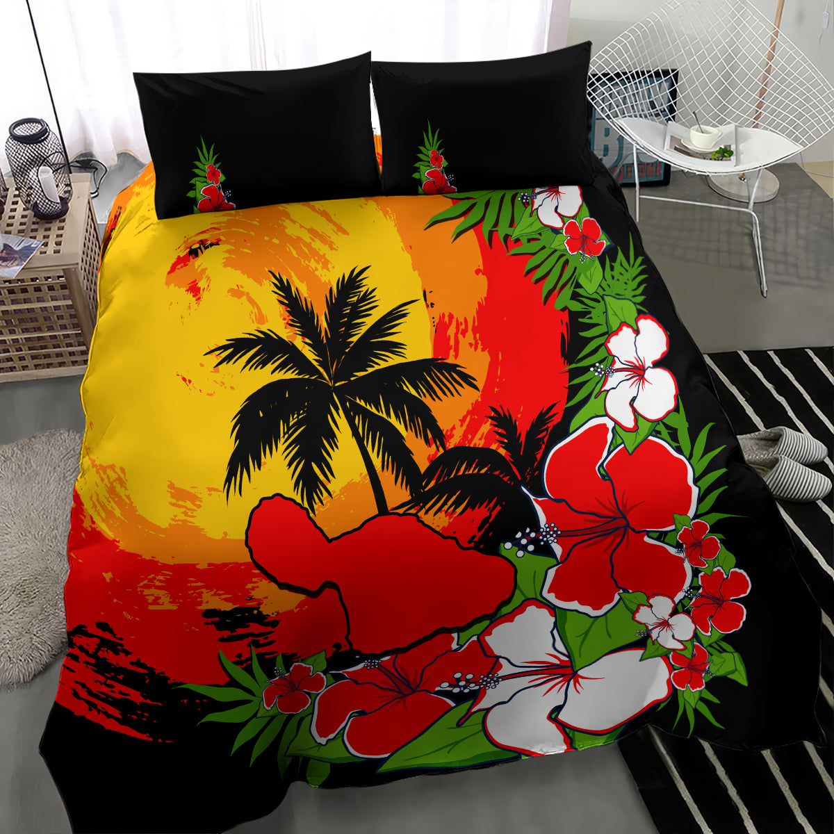 Hawaii Maui Island Bedding Set Maui Map With Tropical Forest Sunset Vibe LT03 - Polynesian Pride
