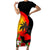 Hawaii Maui Island Family Matching Short Sleeve Bodycon Dress and Hawaiian Shirt Maui Map With Tropical Forest Sunset Vibe LT03 Mom's Dress Black - Polynesian Pride