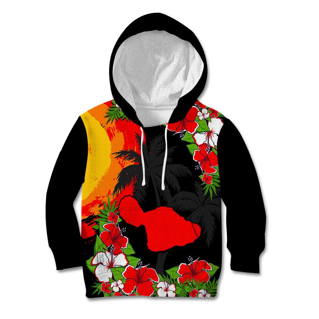 Hawaii Maui Island Kid Hoodie Maui Map With Tropical Forest Sunset Vibe LT03 Black - Polynesian Pride