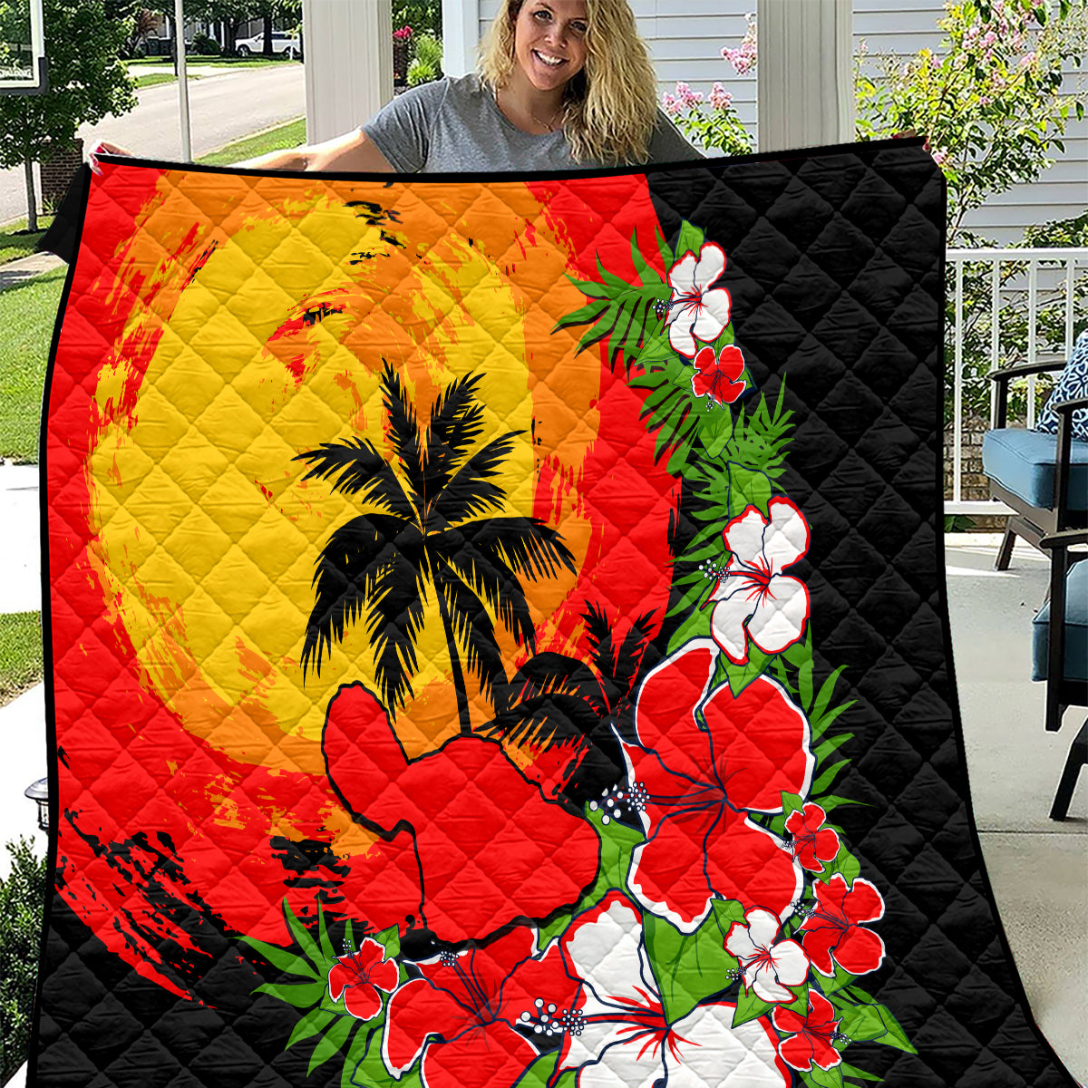 Hawaii Maui Island Quilt Maui Map With Tropical Forest Sunset Vibe LT03 Black - Polynesian Pride