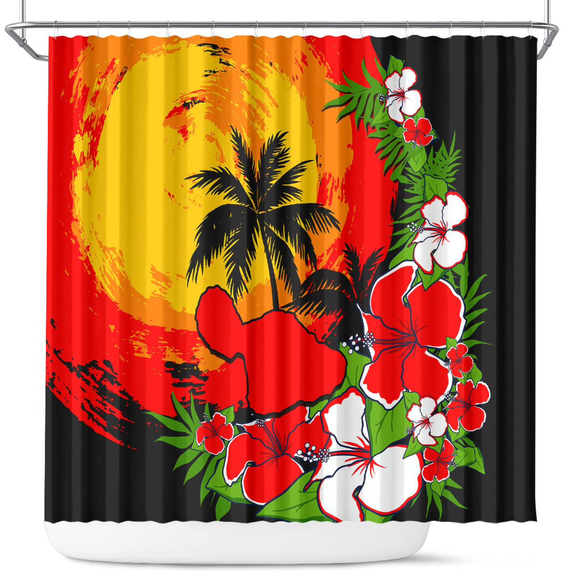 Hawaii Maui Island Shower Curtain Maui Map With Tropical Forest Sunset Vibe LT03 Black - Polynesian Pride