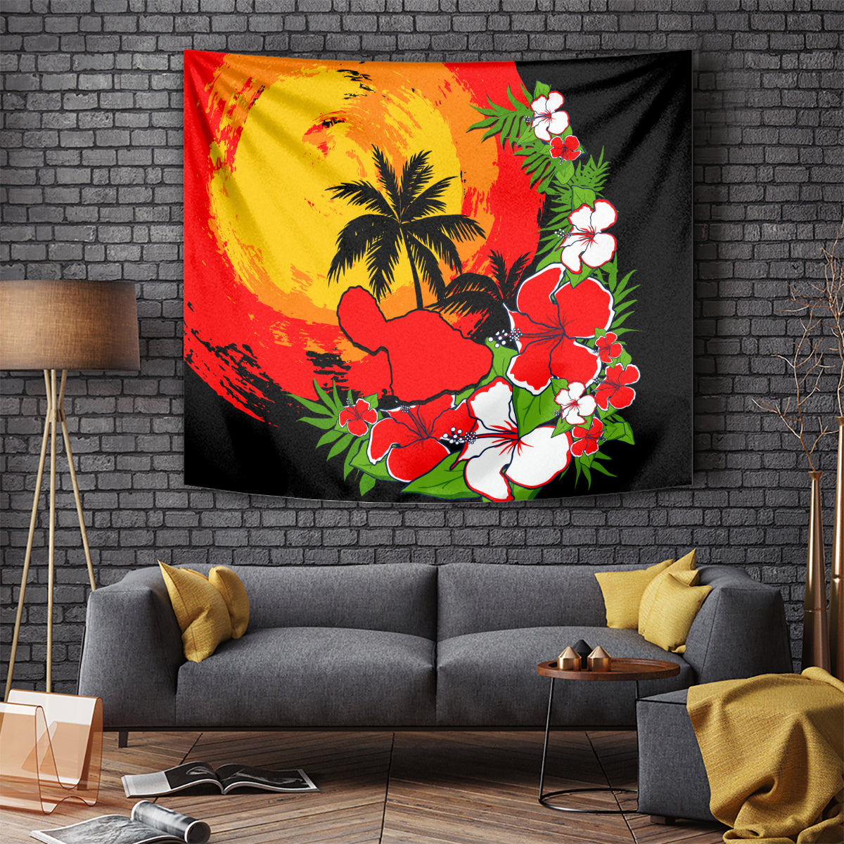 Hawaii Maui Island Tapestry Maui Map With Tropical Forest Sunset Vibe LT03 Black - Polynesian Pride