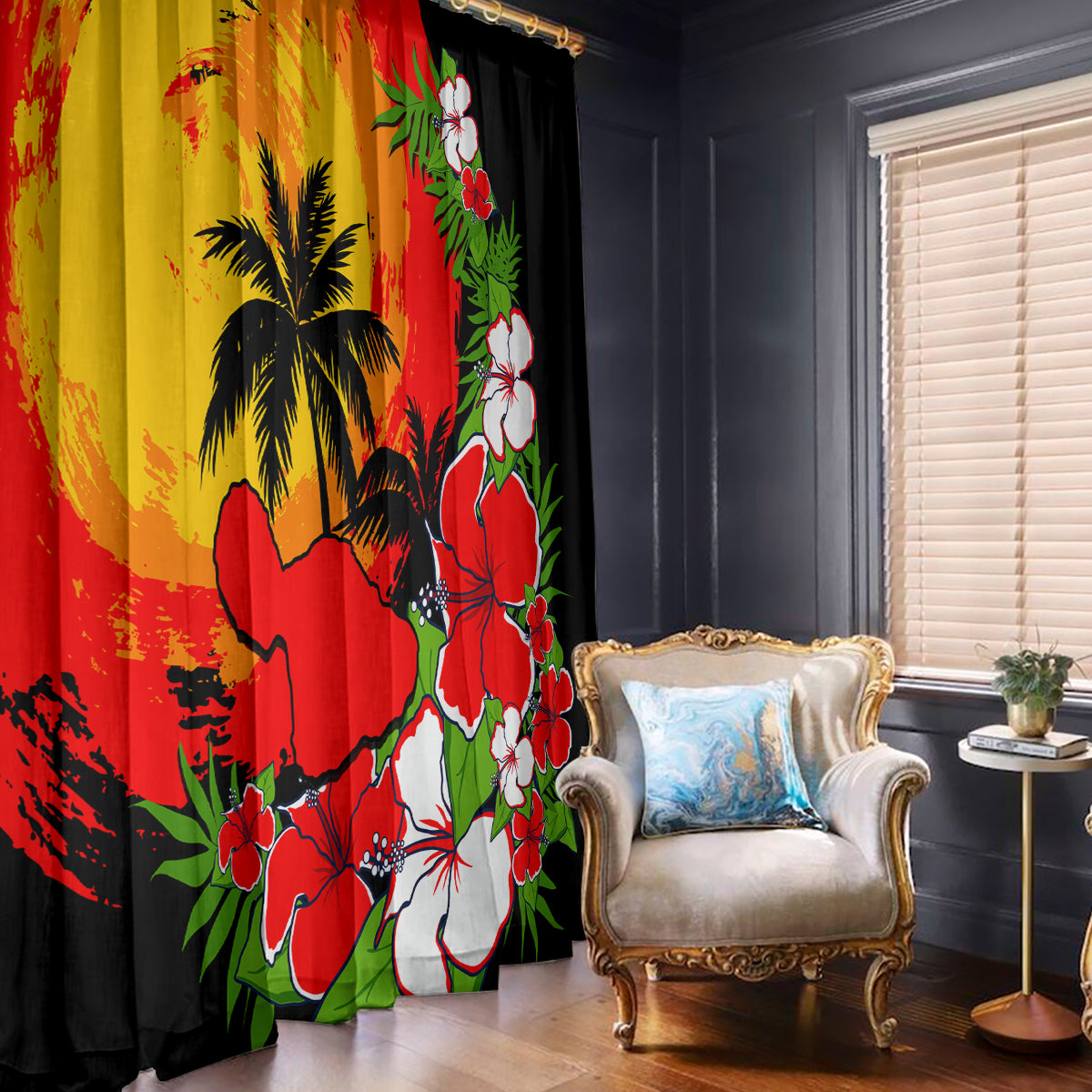 Hawaii Maui Island Window Curtain Maui Map With Tropical Forest Sunset Vibe LT03 Hooks Black - Polynesian Pride