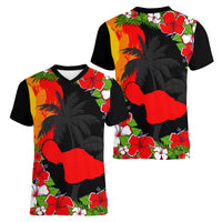 Hawaii Maui Island Women V Neck T Shirt Maui Map With Tropical Forest Sunset Vibe LT03 - Polynesian Pride