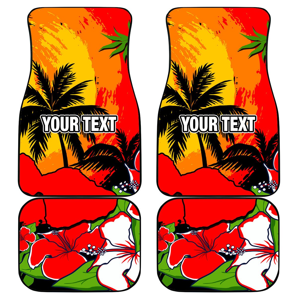 Custom Hawaii Maui Island Car Mats Maui Map With Tropical Forest Sunset Vibe LT03 Black - Polynesian Pride