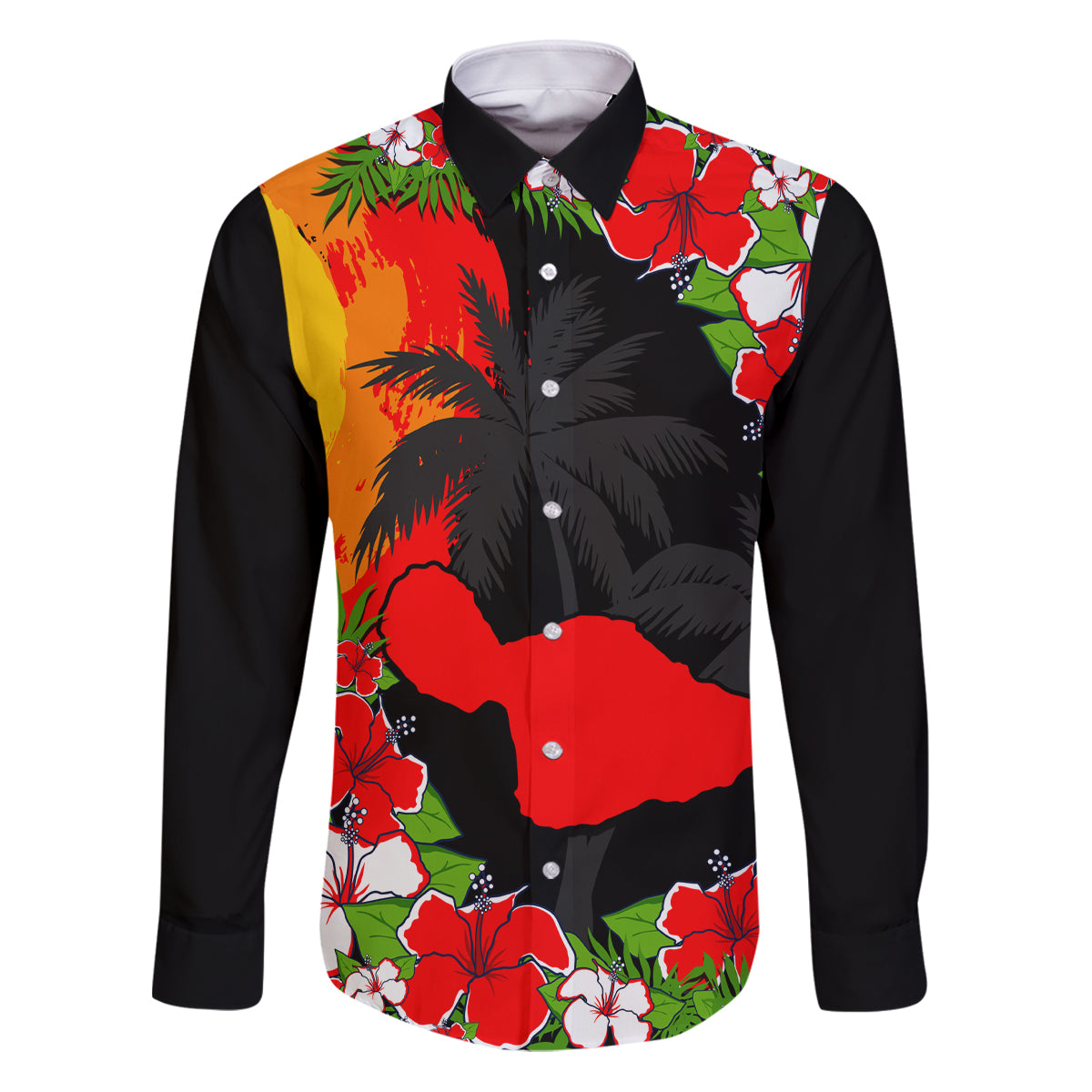 Custom Hawaii Maui Island Family Matching Puletasi Dress and Hawaiian Shirt Maui Map With Tropical Forest Sunset Vibe LT03 Dad's Shirt - Long Sleeve Black - Polynesian Pride