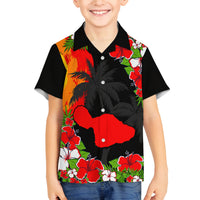 Custom Hawaii Maui Island Family Matching Puletasi Dress and Hawaiian Shirt Maui Map With Tropical Forest Sunset Vibe LT03 Son's Shirt Black - Polynesian Pride