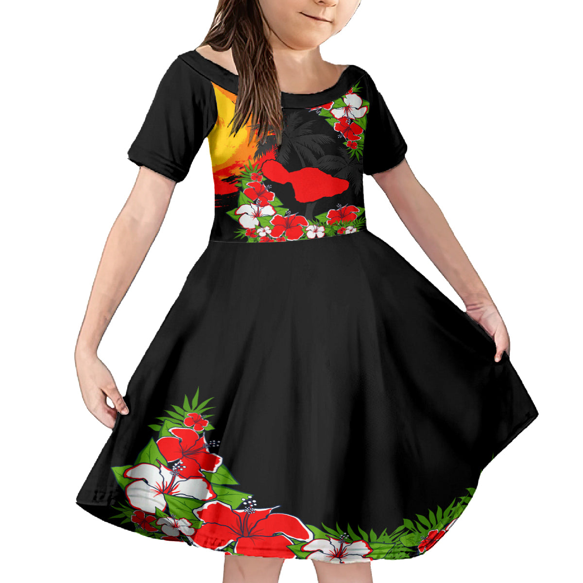 Custom Hawaii Maui Island Family Matching Tank Maxi Dress and Hawaiian Shirt Maui Map With Tropical Forest Sunset Vibe LT03 Daughter's Dress Black - Polynesian Pride