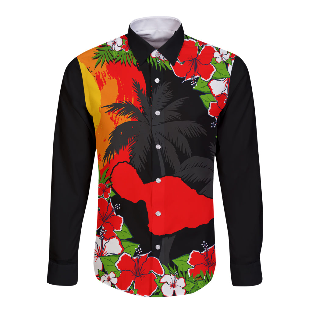 Custom Hawaii Maui Island Long Sleeve Button Shirt Maui Map With Tropical Forest Sunset Vibe LT03 Unisex Black - Polynesian Pride