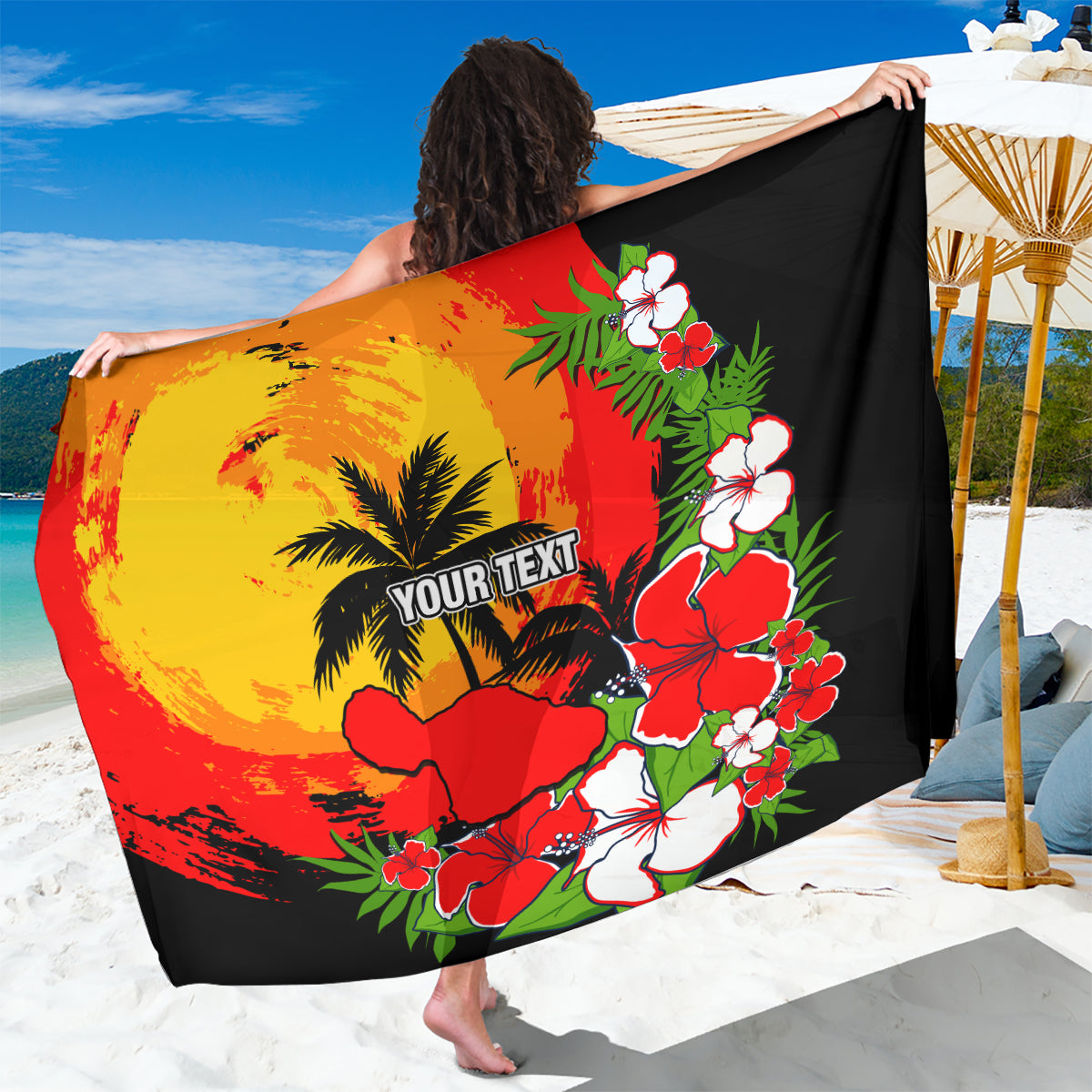 Custom Hawaii Maui Island Sarong Maui Map With Tropical Forest Sunset Vibe LT03 One Size 44 x 66 inches Black - Polynesian Pride