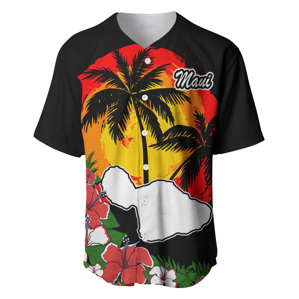 Hawaii Maui Island Baseball Jersey Maui Map With Tropical Forest Vintage Style LT03 Black - Polynesian Pride