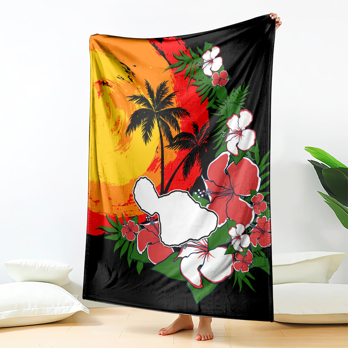 Hawaii Maui Island Blanket Maui Map With Tropical Forest Vintage Style LT03 Black - Polynesian Pride