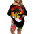 Hawaii Maui Island Family Matching Off Shoulder Short Dress and Hawaiian Shirt Maui Map With Tropical Forest Vintage Style LT03 Mom's Dress Black - Polynesian Pride