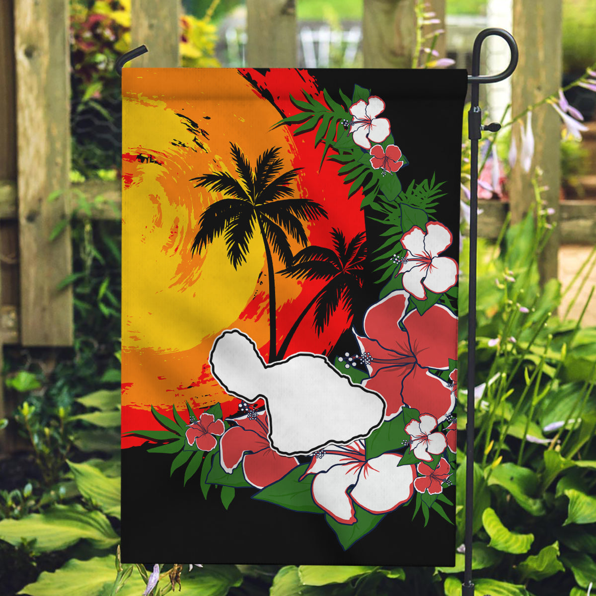 Hawaii Maui Island Garden Flag Maui Map With Tropical Forest Vintage Style LT03 Garden Flag Black - Polynesian Pride