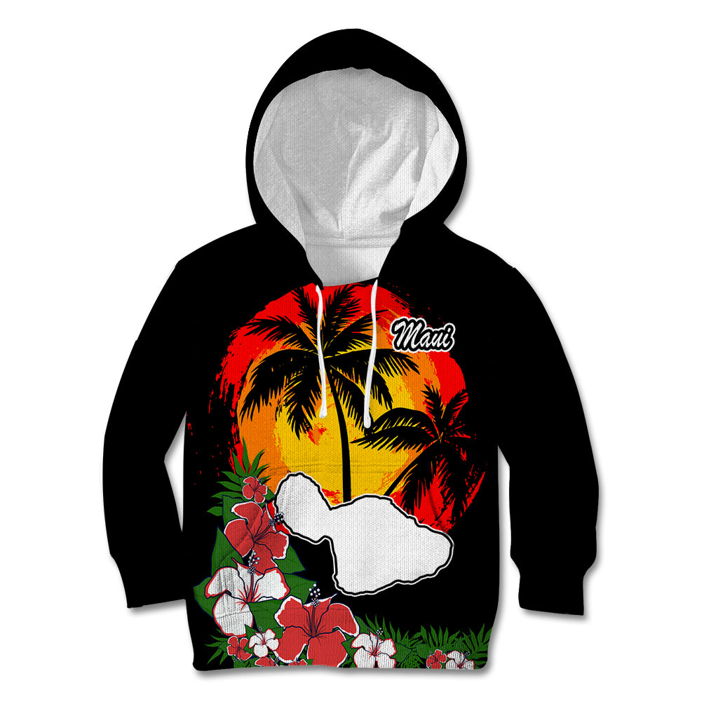 Hawaii Maui Island Kid Hoodie Maui Map With Tropical Forest Vintage Style LT03 Black - Polynesian Pride
