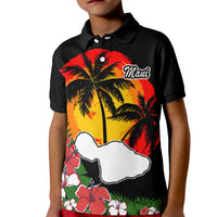 Hawaii Maui Island Kid Polo Shirt Maui Map With Tropical Forest Vintage Style LT03 Kid Black - Polynesian Pride