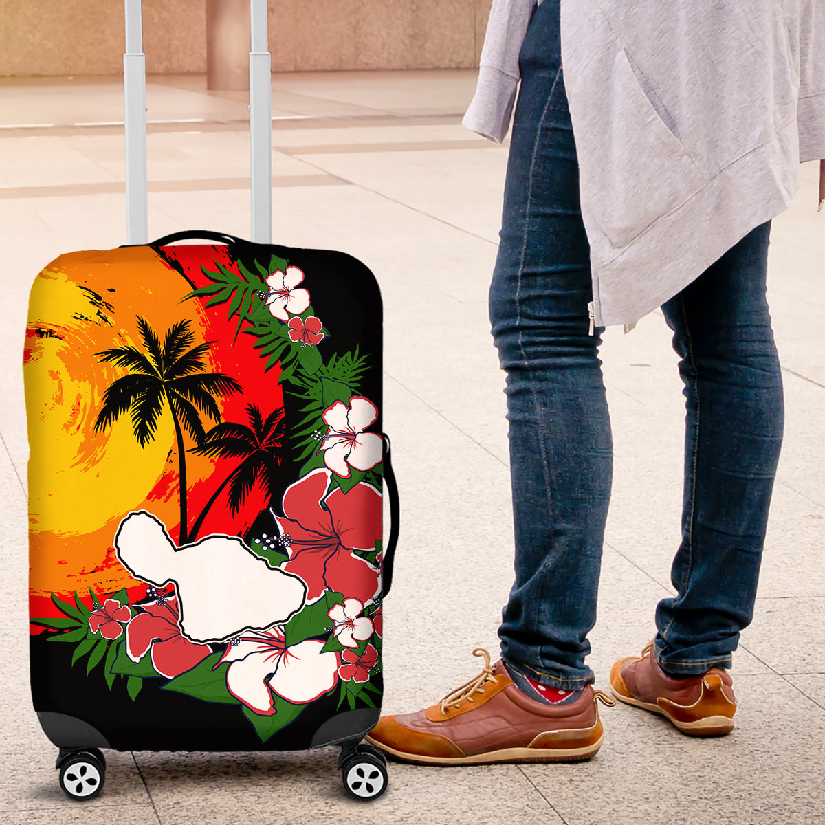 Hawaii Maui Island Luggage Cover Maui Map With Tropical Forest Vintage Style LT03 Black - Polynesian Pride