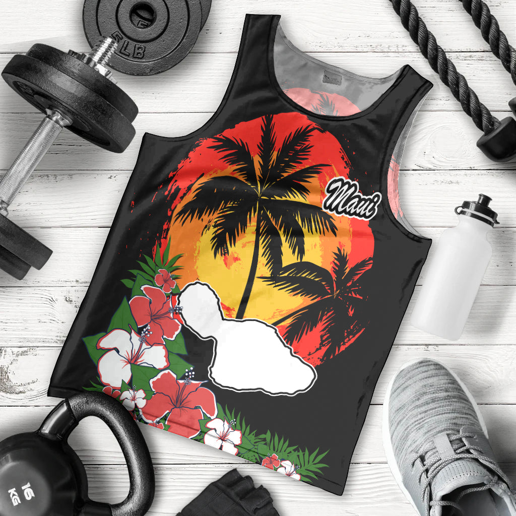 Hawaii Maui Island Men Tank Top Maui Map With Tropical Forest Vintage Style LT03 Black - Polynesian Pride