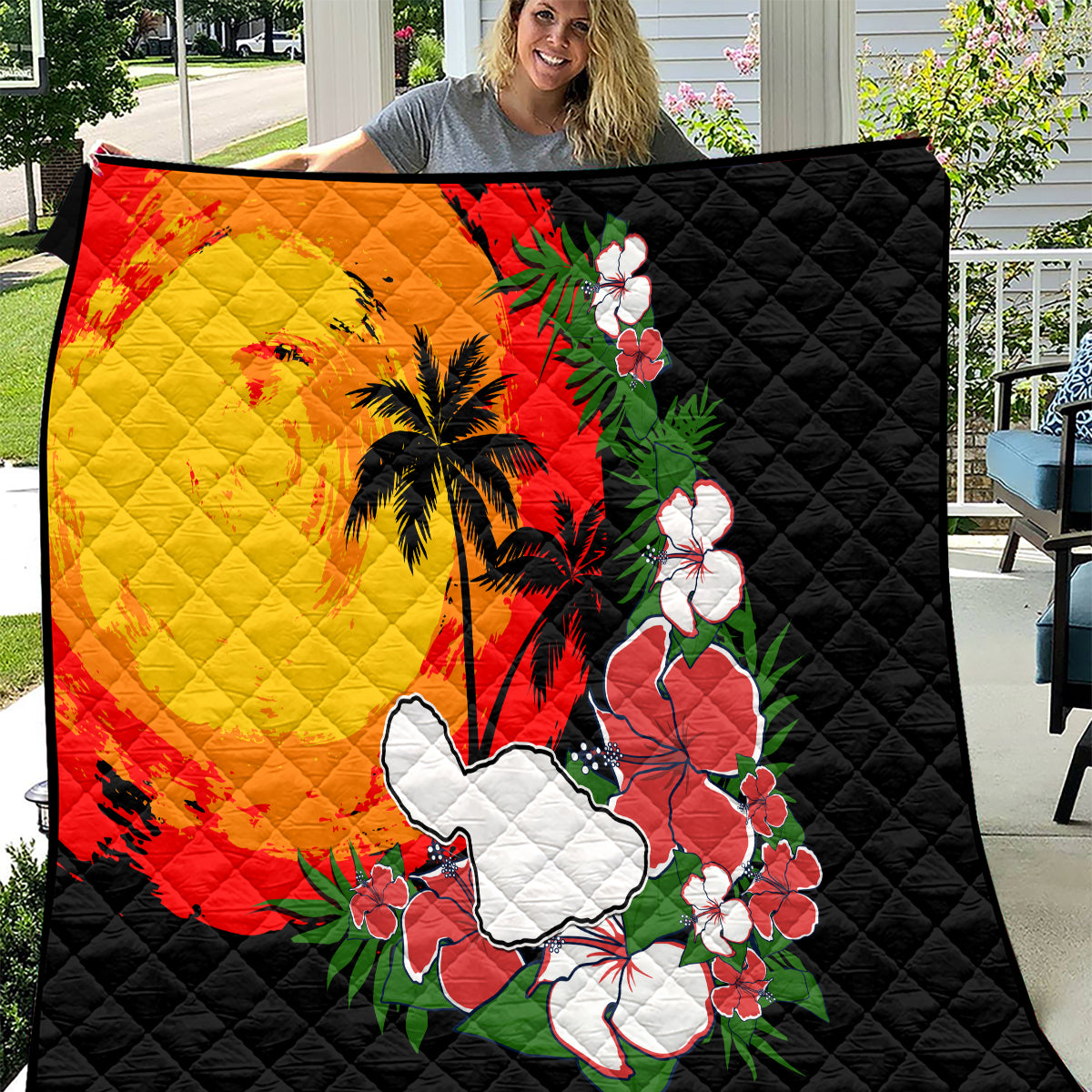 Hawaii Maui Island Quilt Maui Map With Tropical Forest Vintage Style LT03 Black - Polynesian Pride