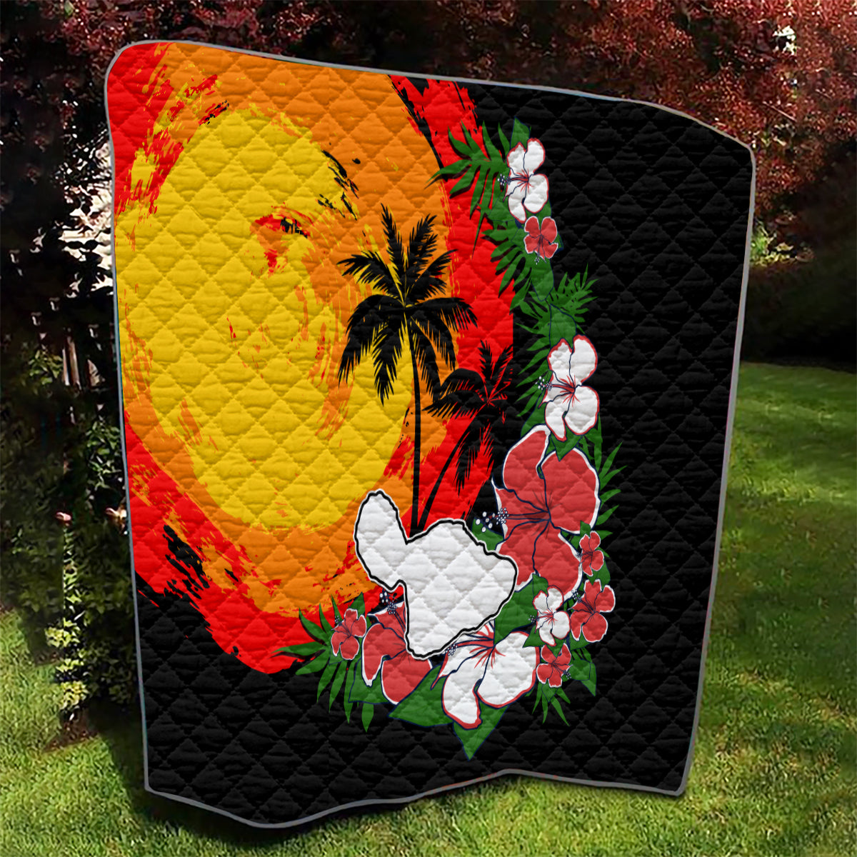 Hawaii Maui Island Quilt Maui Map With Tropical Forest Vintage Style LT03 - Polynesian Pride