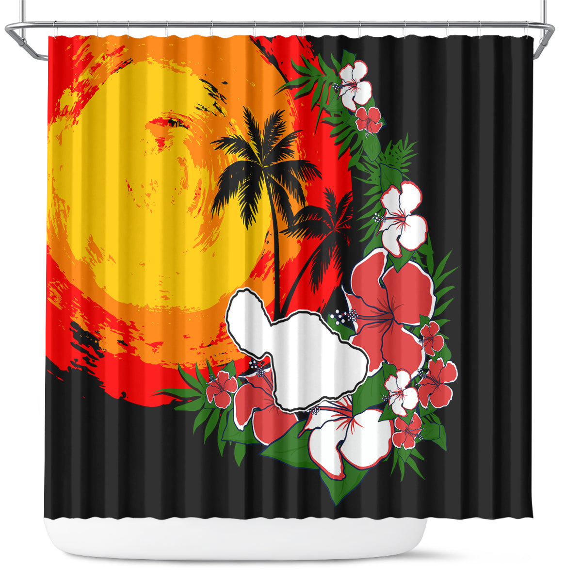 Hawaii Maui Island Shower Curtain Maui Map With Tropical Forest Vintage Style LT03 Black - Polynesian Pride