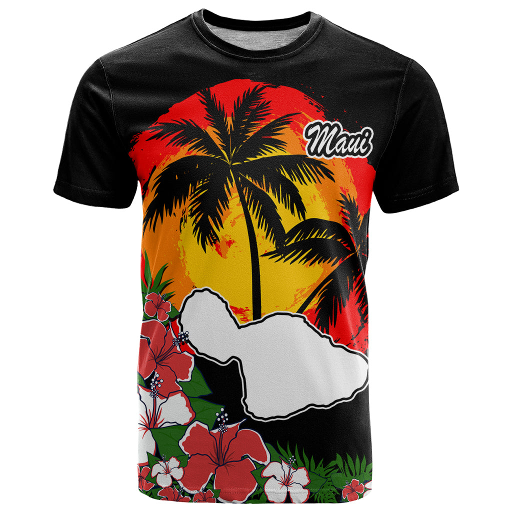 Hawaii Maui Island T Shirt Maui Map With Tropical Forest Vintage Style LT03 Black - Polynesian Pride