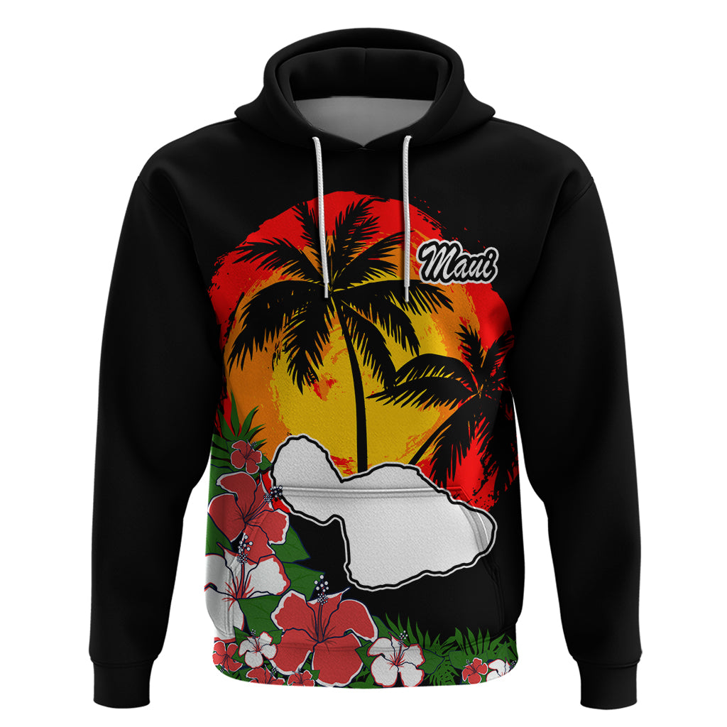 Custom Hawaii Maui Island Hoodie Maui Map With Tropical Forest Vintage Style LT03 Pullover Hoodie Black - Polynesian Pride