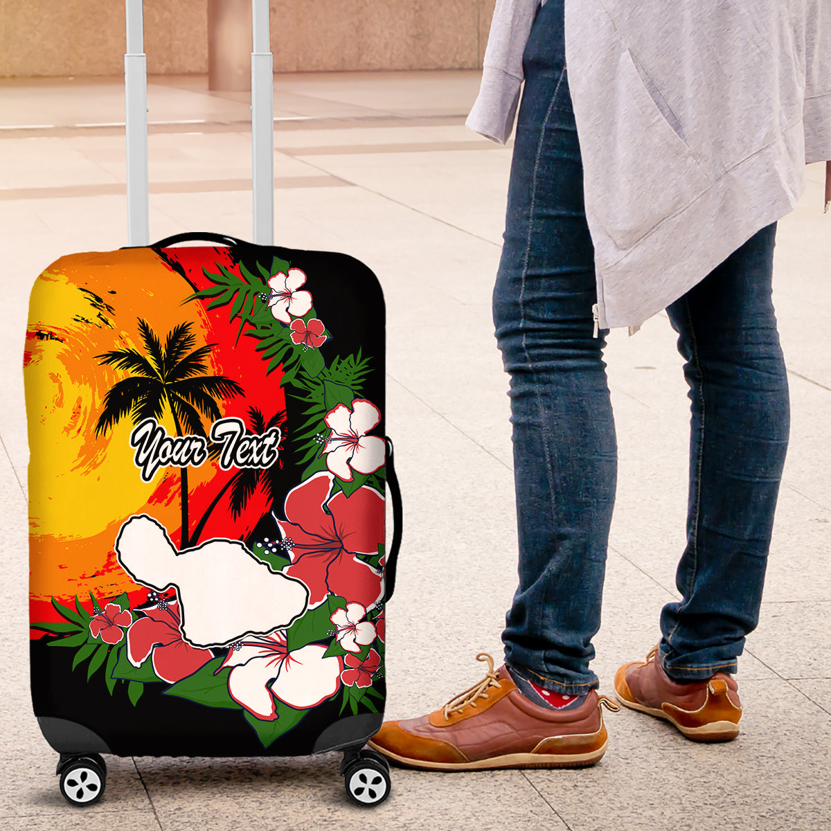 Custom Hawaii Maui Island Luggage Cover Maui Map With Tropical Forest Vintage Style LT03 Black - Polynesian Pride