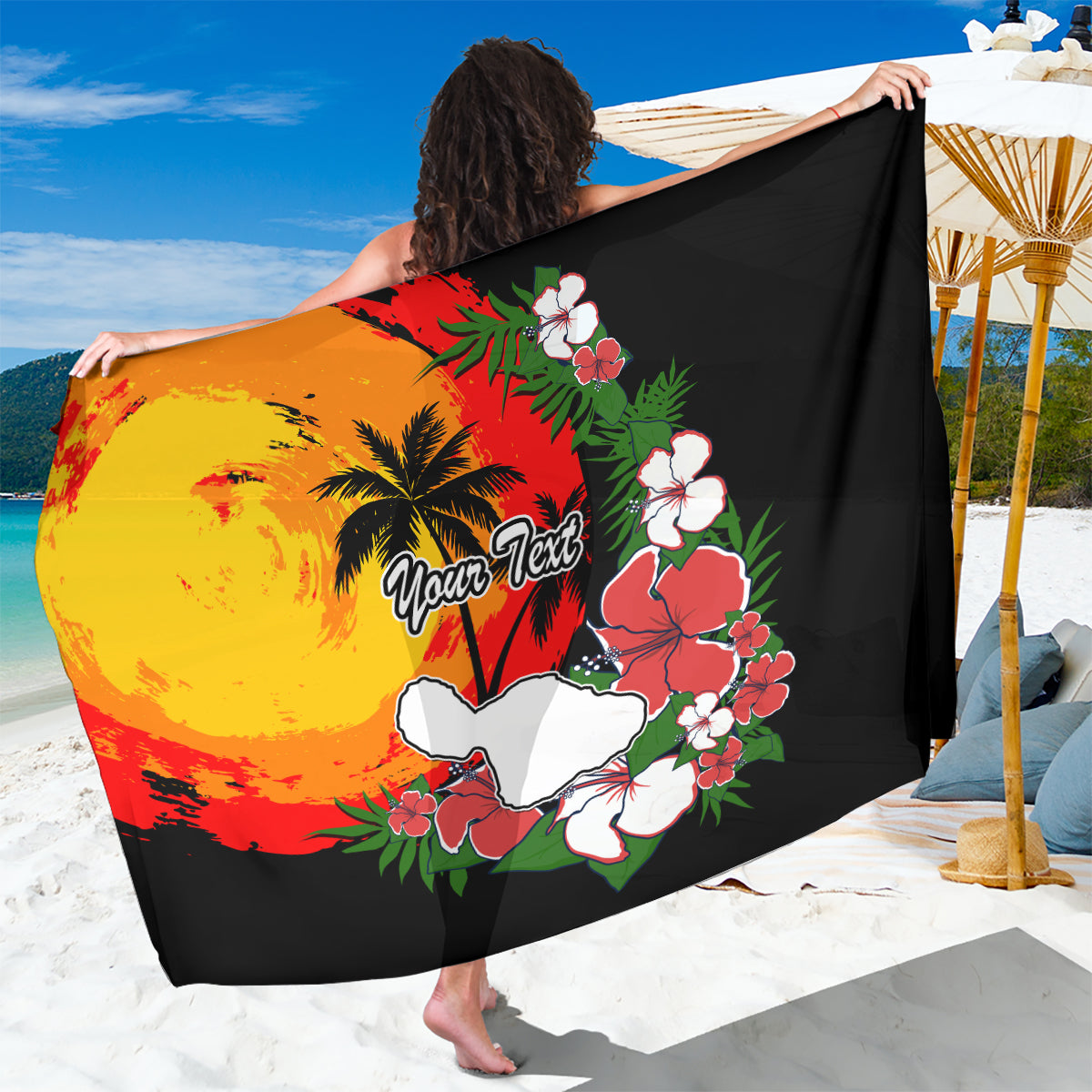 Custom Hawaii Maui Island Sarong Maui Map With Tropical Forest Vintage Style LT03 One Size 44 x 66 inches Black - Polynesian Pride