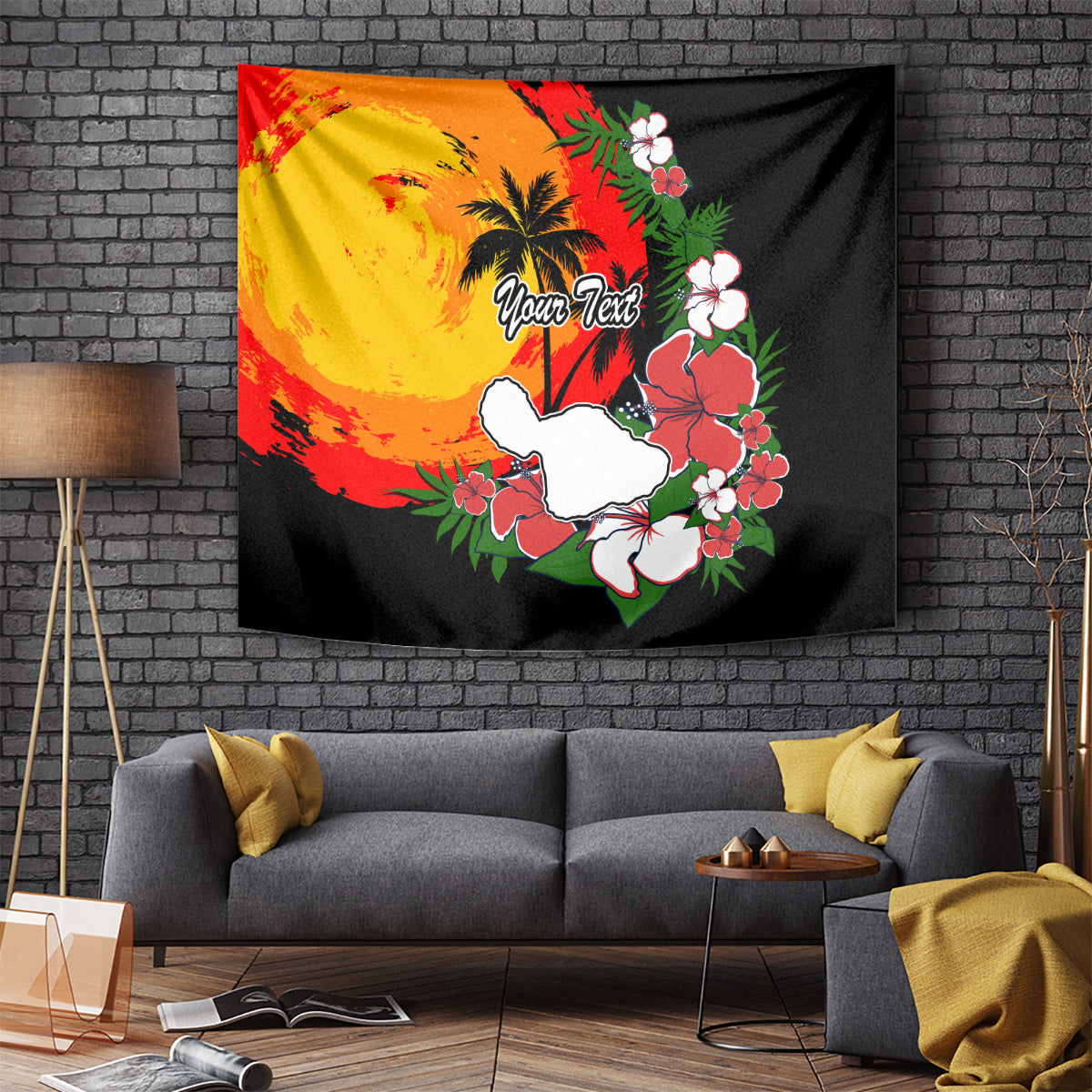 Custom Hawaii Maui Island Tapestry Maui Map With Tropical Forest Vintage Style LT03 Black - Polynesian Pride