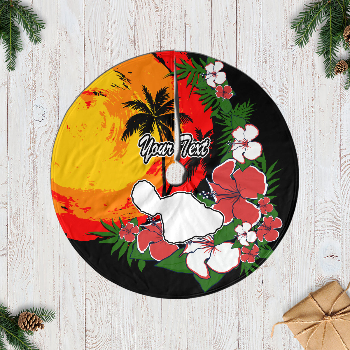 Custom Hawaii Maui Island Tree Skirt Maui Map With Tropical Forest Vintage Style LT03 Black - Polynesian Pride