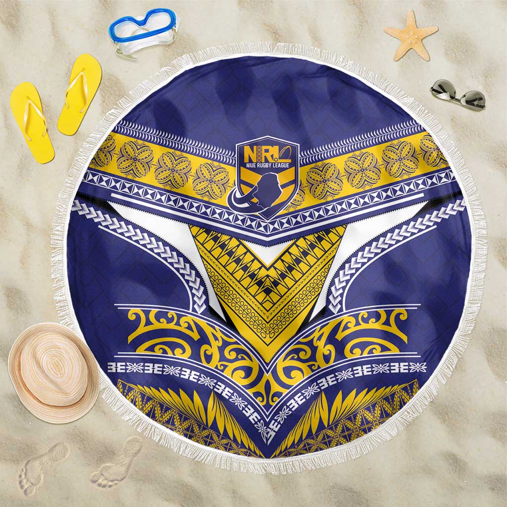 Rugby Niue Beach Blanket Hiapo Tribal Heritage Tattoos Blue Color - Polynesian Pride